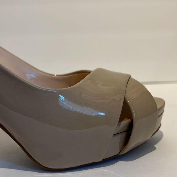 Franco Sarto Nude Patent Peep Toe‎ Platform Slingback Shoes Size 8.5 NWOT - Picture 8 of 16